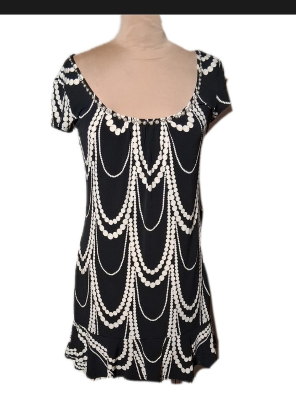 White House Black Market Black & White Scoop Neck Short Sleeve Tank Dress